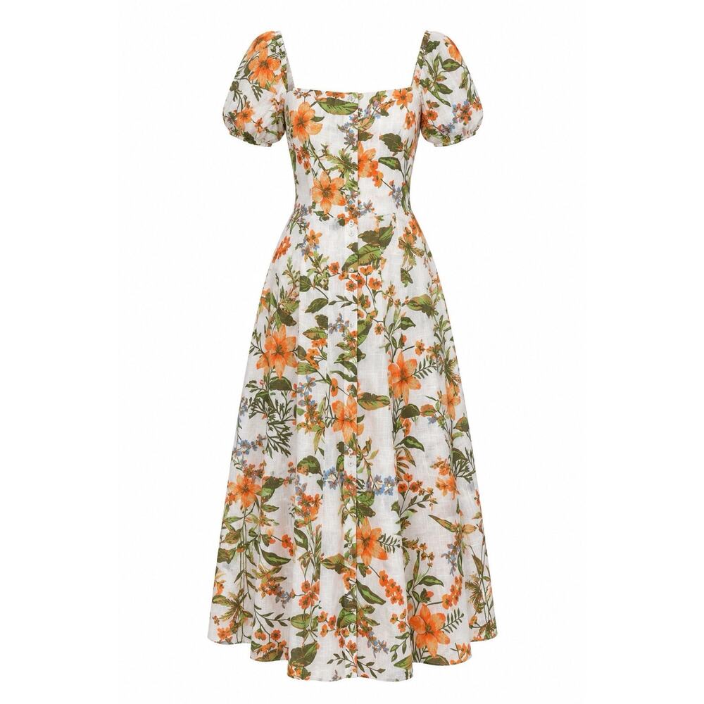 NWT LÉA Anthropologie Floral 100% Cotton Puff Sleeve Midi Dress Medium M - Picture 2 of 10